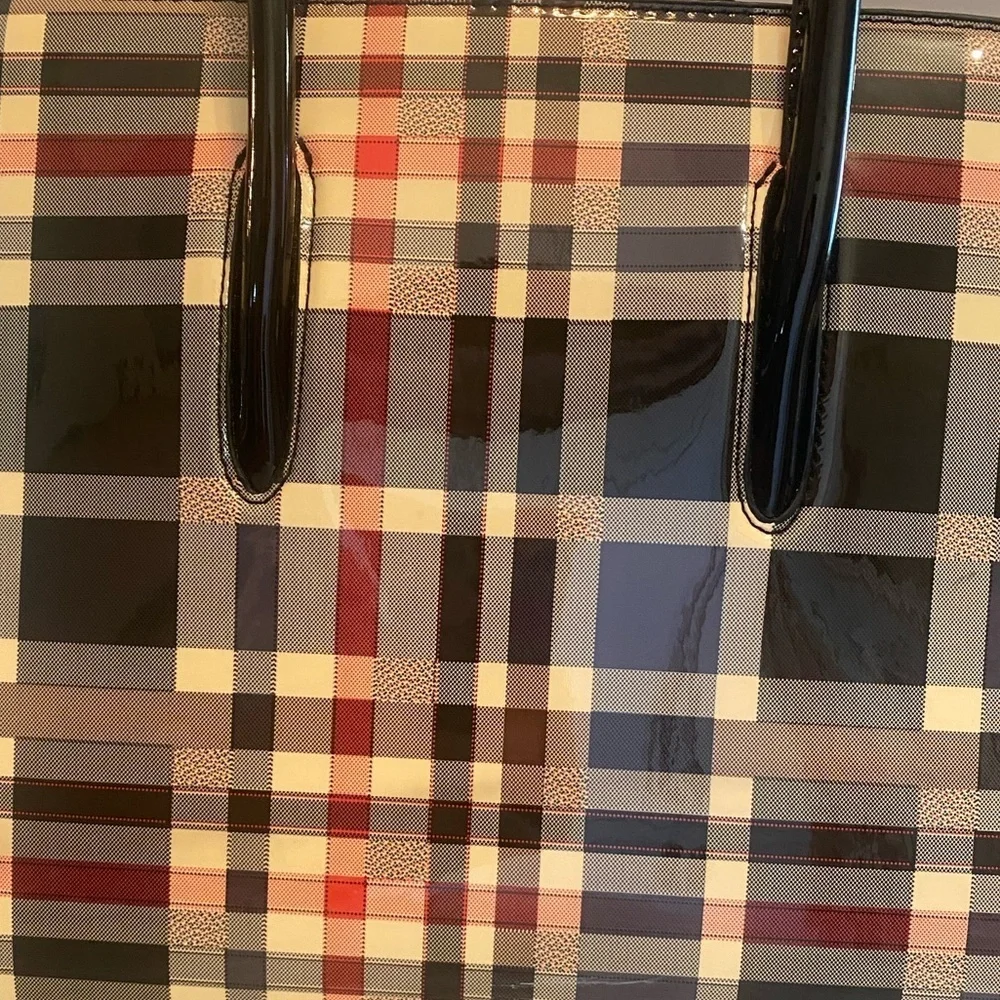 Black Patent Leather Basket Weave Check Satchel / Tote Bag - Picture 6 of 6